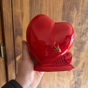 Vintage Valentine's Day Red Heart Cupids Arrow Planter Ceramic